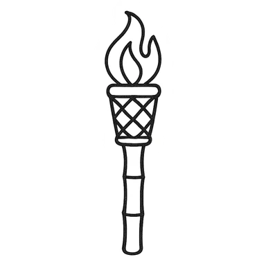 hand-drawn outline style bamboo torch icon sticker