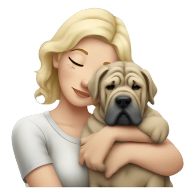 Sad blonde woman cuddling grey Shar Pei  sticker