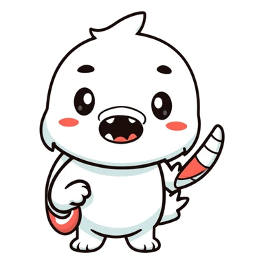 sneaky character biting a finger, exaggerated features sticker