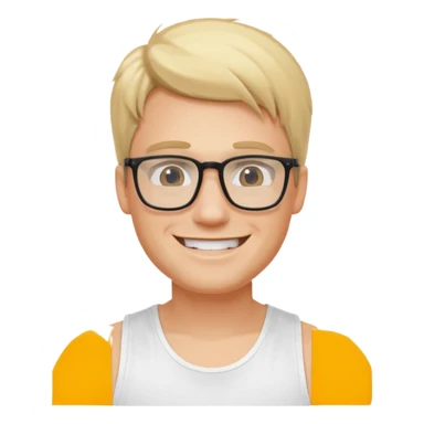 portrait of man, wearing a tank top, square glasses, grinning face, blond hair sticker