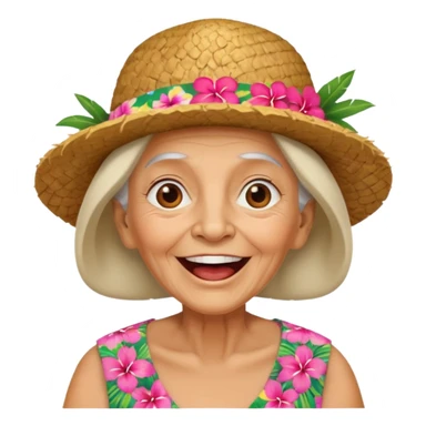 excited old woman wear Hawaii's hat version sticker