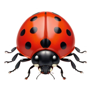 Cinematic Noble Ladybug Portrait Emoji, Poised and charming, with a tiny, rounded red shell adorned with crisp black spots, delicate antennae, and bright, observant eyes, Simplified yet sharply detailed features, highly detailed, glowing with a soft, scarlet radiance, high shine, intelligent and spirited, stylized with an air of natural whimsy, focused and alert, soft glowing outline, capturing the essence of a watchful ladybug that appears ready to scuttle out of the screen with effortless grace! sticker