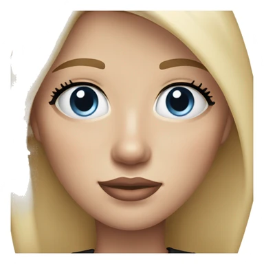 a woman with freckles, blue eyes, light skin, blonde hair and dark roots, pink lips. black clothes. sticker