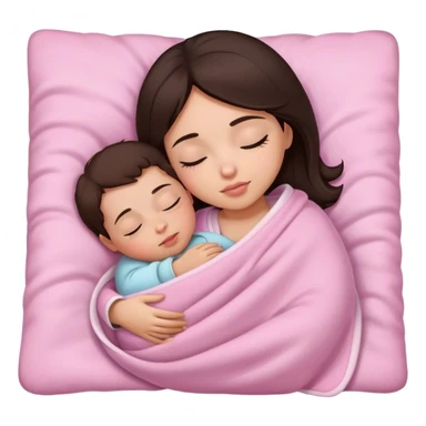 girl with really dark brown hair sleeping with a baby pink blanket  sticker