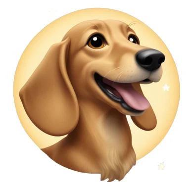 Blonde, long-haired, dachshund howling to a crescent moon sticker