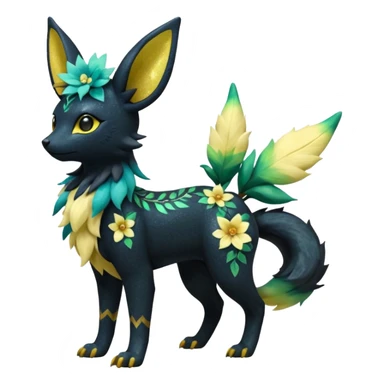 Multicolored sparkly light realistic pretty cool elegant realistic flowery exotic Trico-Bolthund-Electrike-Luxray-Umbreon-Leafeon-hybrid, full body sticker