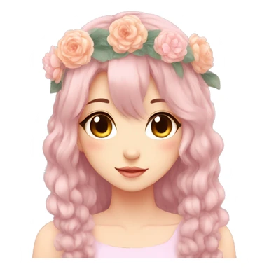 Gorgeous Pastel Anime Lady with blushing face and pretty hair with a flower crown aesthetic trending style sticker