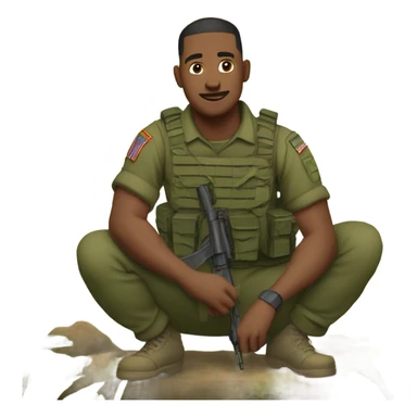Army man squatting in the woods sticker