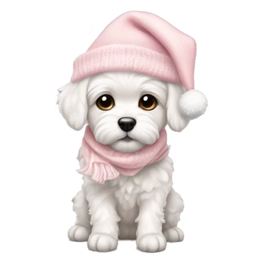 schichon winter puppy with pale pink christmas hat and scarf sticker