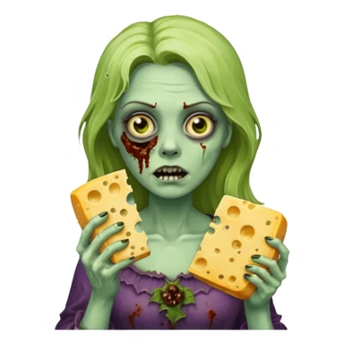 woman zombie holding moldy cheese piece sticker