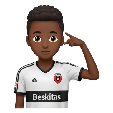 A dark-skinned boy, aged 15 and 16, is wearing a Besiktas jersey, black and white. sticker