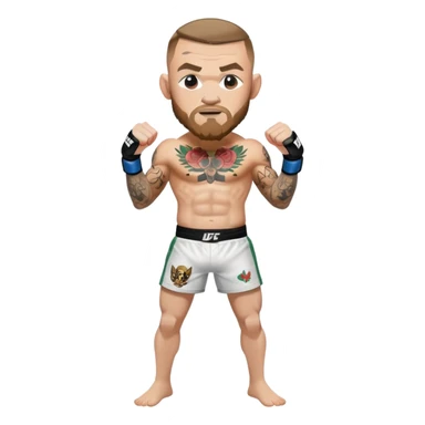 Conor McGregor in fighting stance with UFC shorts and tattoos sticker