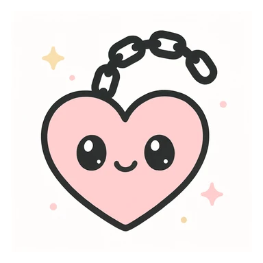 realistic gothic heart with a black chain, kawaii style sticker
