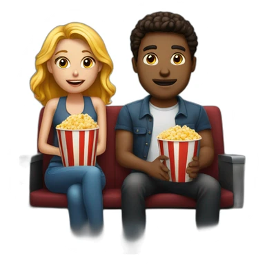 two beautiful people watching movie at the cinema, dark background sticker
