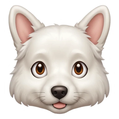 a completely white dog with brown eyes, a long, medium-sized body, and ears with small brown specks on them. sticker