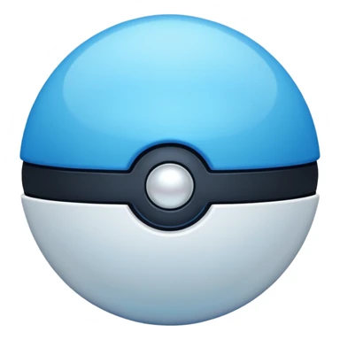 blue pokeball emoji, top half is a more saturated blue, bottom half is white, black stripe, with a white sheen, with a pearlescent finish, with a neon glow effect sticker