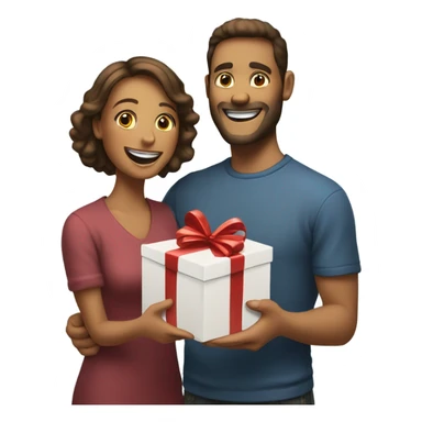 apple style emoji: Man giving woman a gift sticker