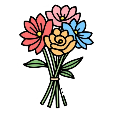 bouquet of flowers with various colorful flowers tied together sticker