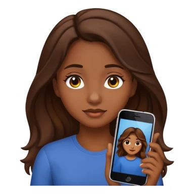 chica con el pelo castaño, largo, ligeramente ondulado, ojos marrón oscuro, estilo emoji de iPhone sticker