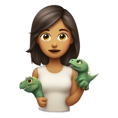 Chica,morena, pelo largo liso, tomando a un dinosaurio brbe sticker