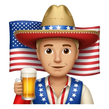 White man with an American flag sombrero drinking a beer sticker