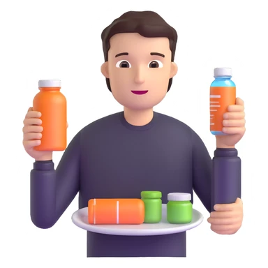 person holding a supplement bottle and looking at an empty plate sticker