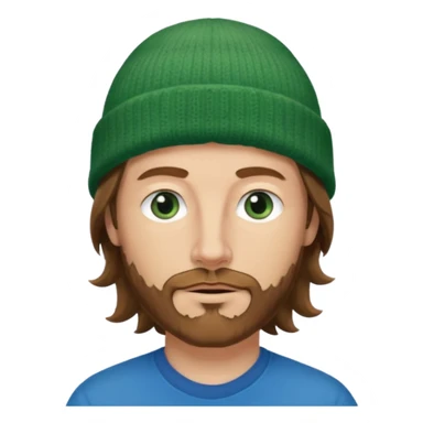 white man
aged 40
Blue eyes, 
mid length brown wavy hair
Green beanie hat
Stubble sticker