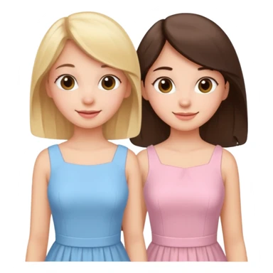 happy princesses blonde girl in light blue dress and brunette girl in light pink dress sticker