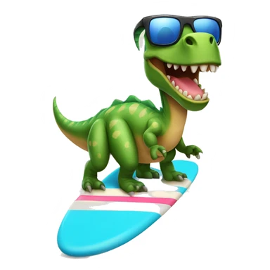 Dinosaur on a surf board wearing sunglasses smiling  sticker