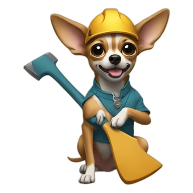 chihuahua holding an axes sticker