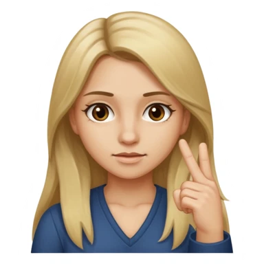 A girl about 35 long dirty blonde, hair, brown eyes holding up the middle finger sticker