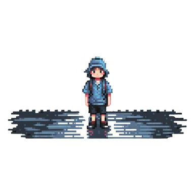 Boy standing alone in the rain, raindrops falling sticker