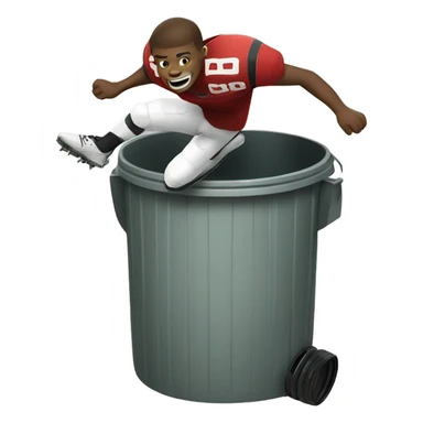 Football player jumping in a trash can sticker
