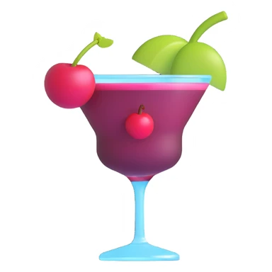 3D emoji style cocktail glass with burgundy drink and a cherry sticker