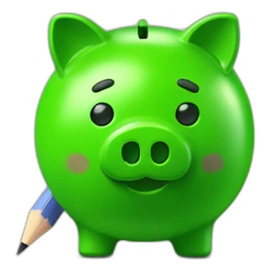 green piggybank with pencil sticker