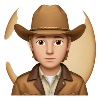 Ennis Del Mar from Brokeback Mountain with brown eyes, dark blonde hair, ivory shirt, brown jacket and cowboy hat sticker