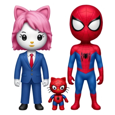 hello kitty in a dress standing next to spider man in a suit sticker