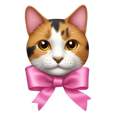 calico cat with pink clip ribbon sticker