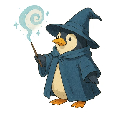 ghibli style penguin wizard casting a spell sticker