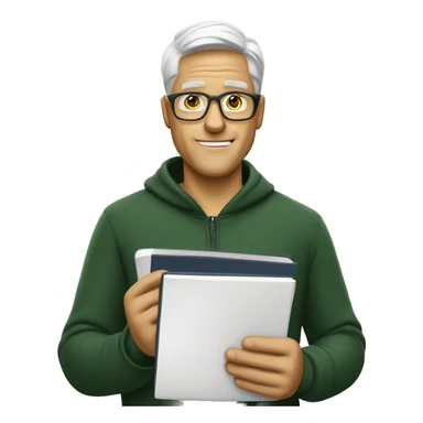 white soccer coach with eyeglasses holding a notebook sticker
