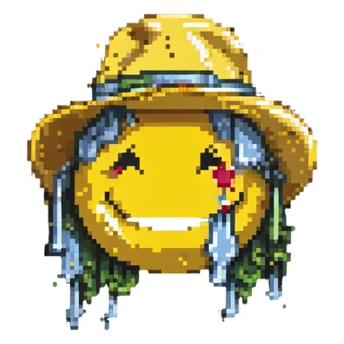 laughing yellow smiley face with tears in a hat sticker