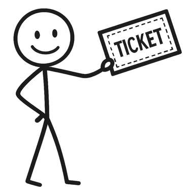 stickman holding a ticket in hand sticker