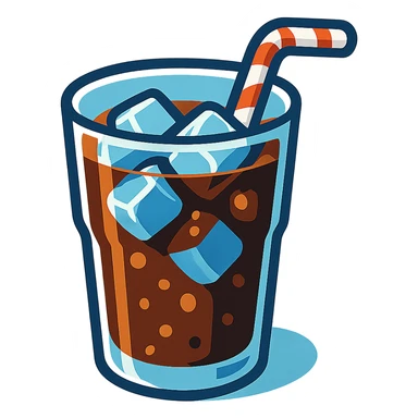 3D illustration of a glass of soda with ice cubes and a straw, realistic and refreshing look sticker