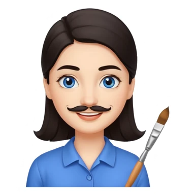 Girl oval face with fair skin. His eyes were blue, and his eyebrows were dark and somewhat bushy. Above his upper lip he wore a small brush-like moustache, known as a "His hair was dark  sticker