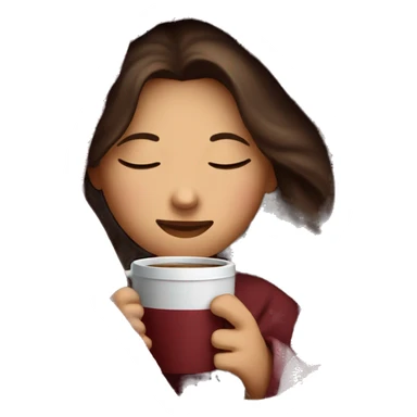 Brunette girl inside a burgundy blanket sipping coffee eyes closed sticker
