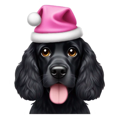Black cocker spaniel wearing a pink Christmas hat sticker
