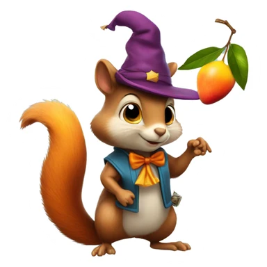 squirrel with a wizard hat an a mango in his hands sticker