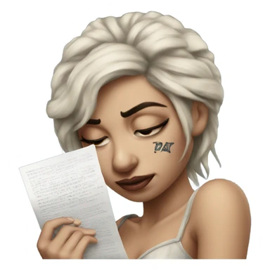 Hyper Realistic Beautiful tattooed woman crying holding a letter  sticker