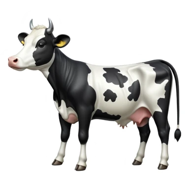 cinematic-[black and white cow]-realistic-full-body-standing-emoji,-tail-flicking-lazily,-head-tilted-dramatically,-sleek-[black and white]-coat,-simplified-yet-realistic-focused-features,-highly-detailed,-glowing-with-an-almost-sarcastic-glow sticker