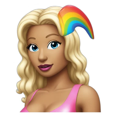 nicki-minaj-blue-eyes-hot-red-lips-rainbow-unicorn-swim-suit sticker